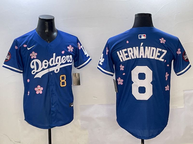 Men Los Angeles Dodgers #8 Hernandez Blue Sakura Edition 2025 Nike MLB Jersey style 7->los angeles dodgers->MLB Jersey